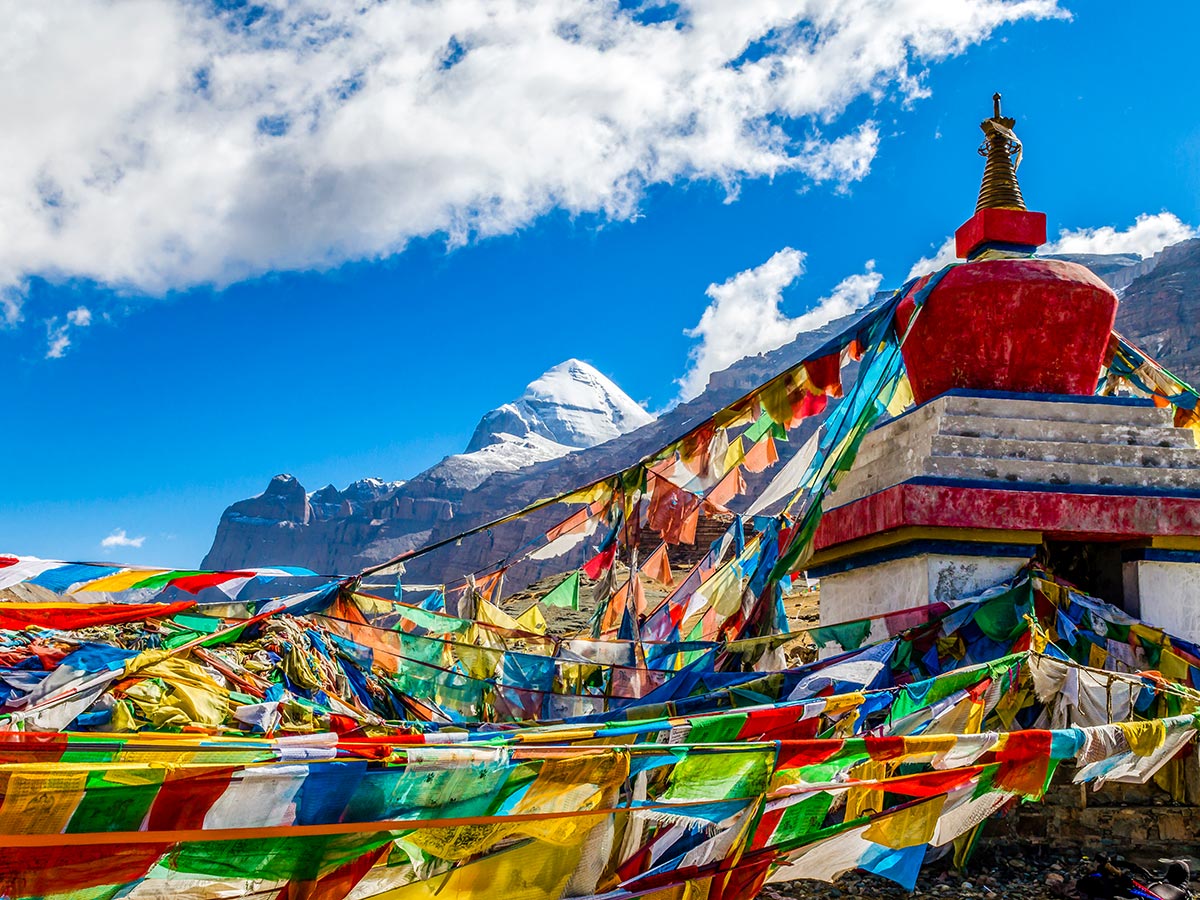 Prayer flags in Lhasa seen on China Tibet Encompassed Tour