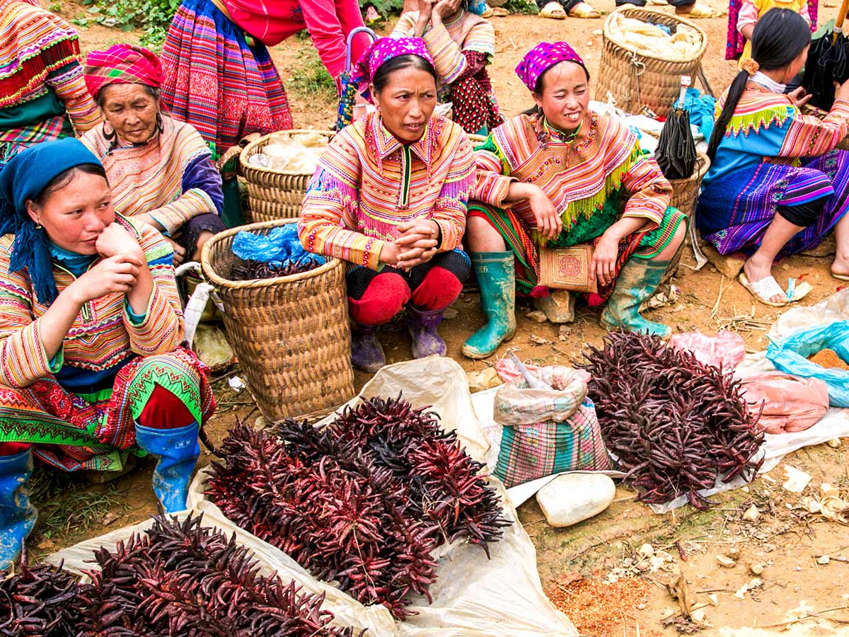 Street vendors in Hanoi seen on North Vietnam Mountain Trek