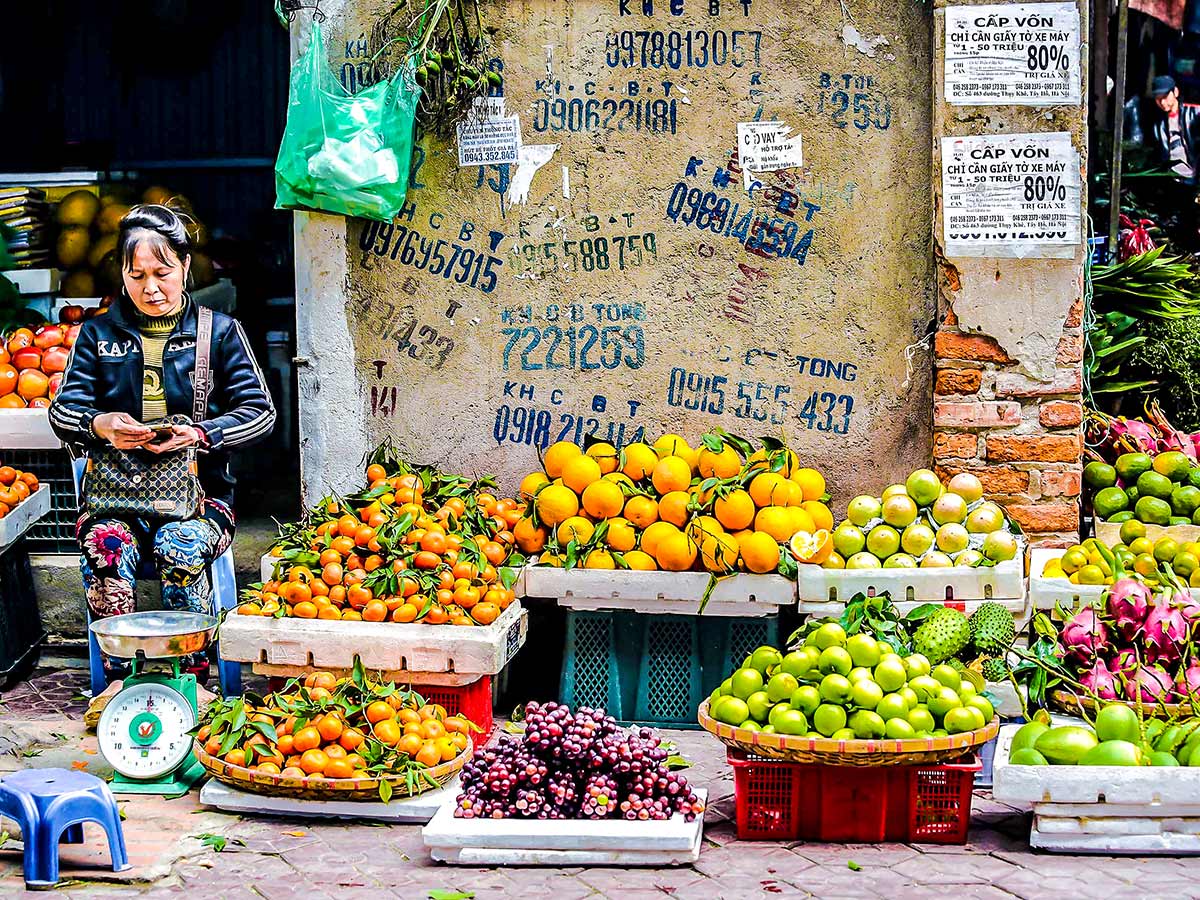 North Vietnam Mountain Trek visiting Hanoi and it's colorful market