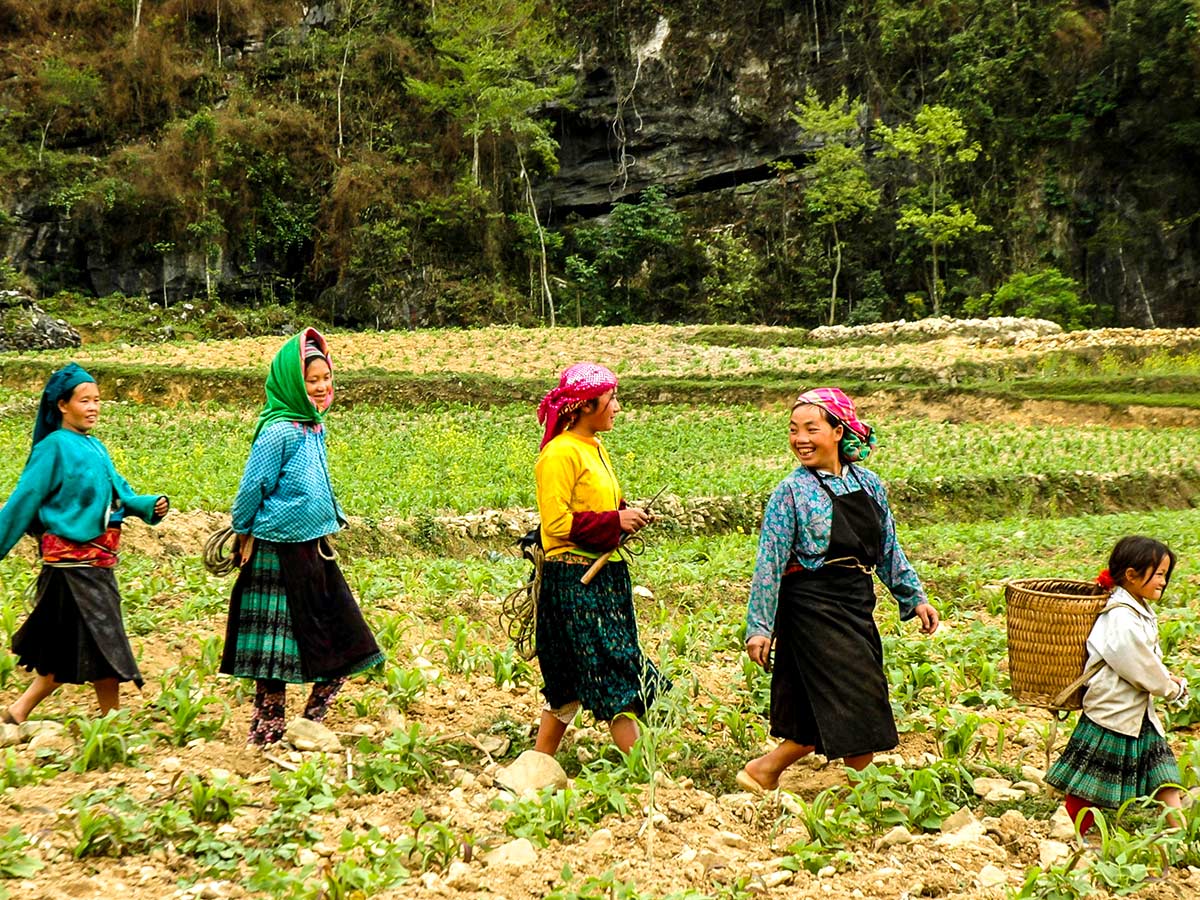 Group of village people seen on the trek in Northern Vietnam