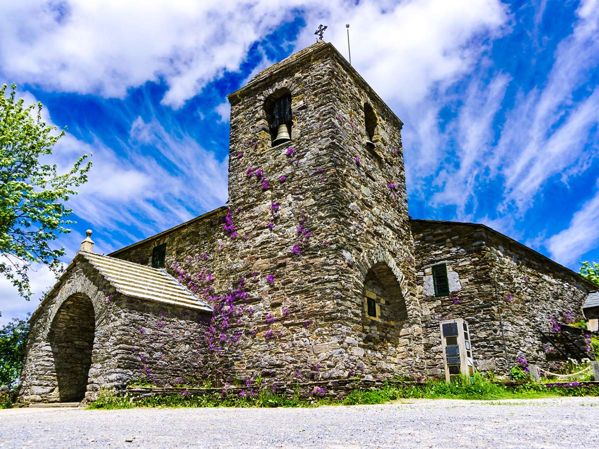 Beautiful old chuch at O Cebreiro along the French Way Trek last 100 km trail