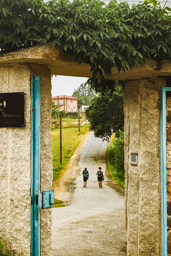 Two trekkers on a Camino de Santiago trail French Way