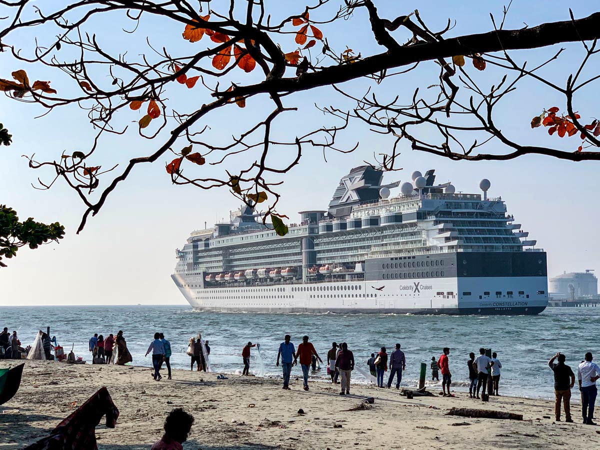 Cruise ship in Cochin on Biking in Western Ghats Tour