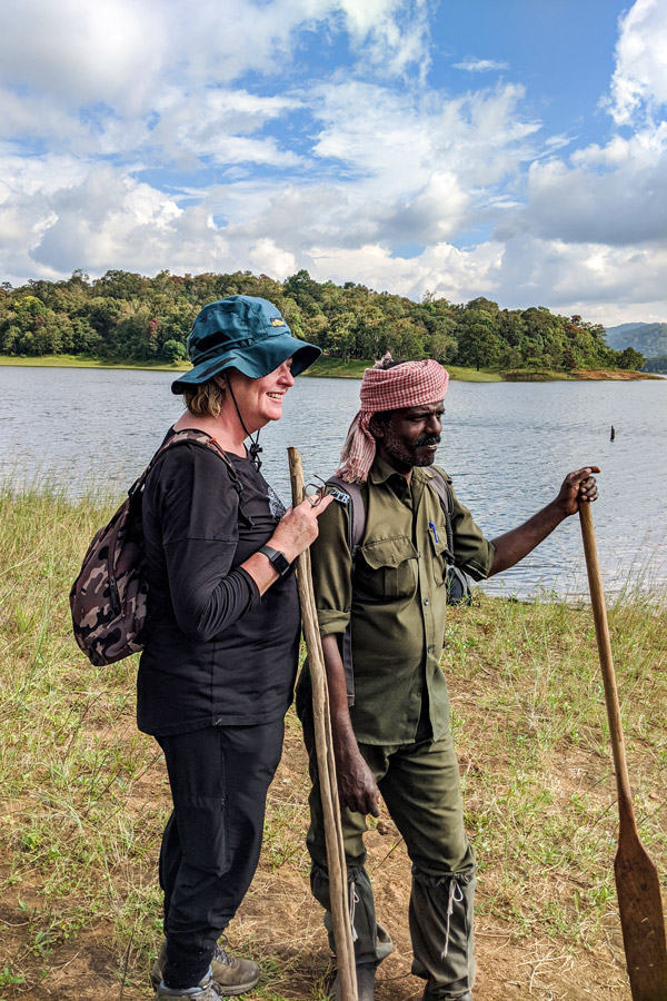 Hiker with a guard on Trekking in Western Ghats tour