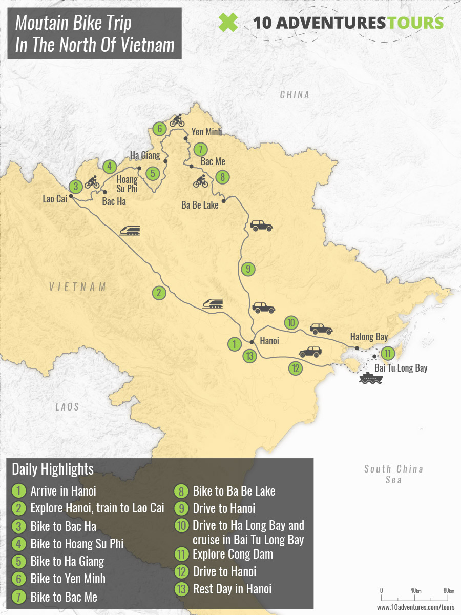 Map of Biking in Northern Vietnam Tour