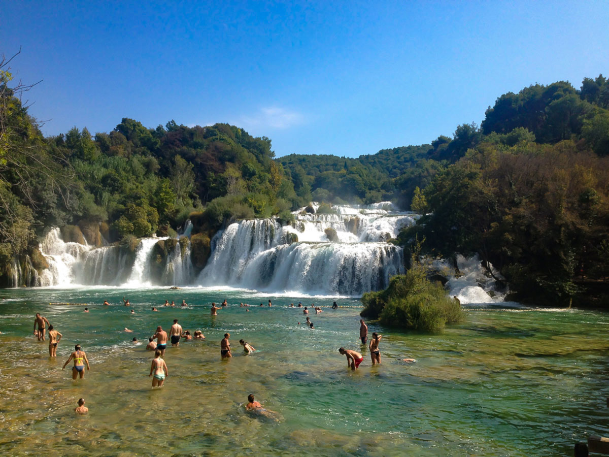 Beautiful beach near Krka Waterfalls visited on Family Adventure Tour in Croatia with a guide