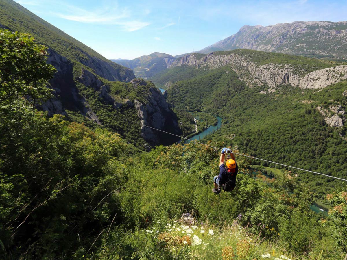 Cetina river zipline on Family Adventure Tour in Croatia