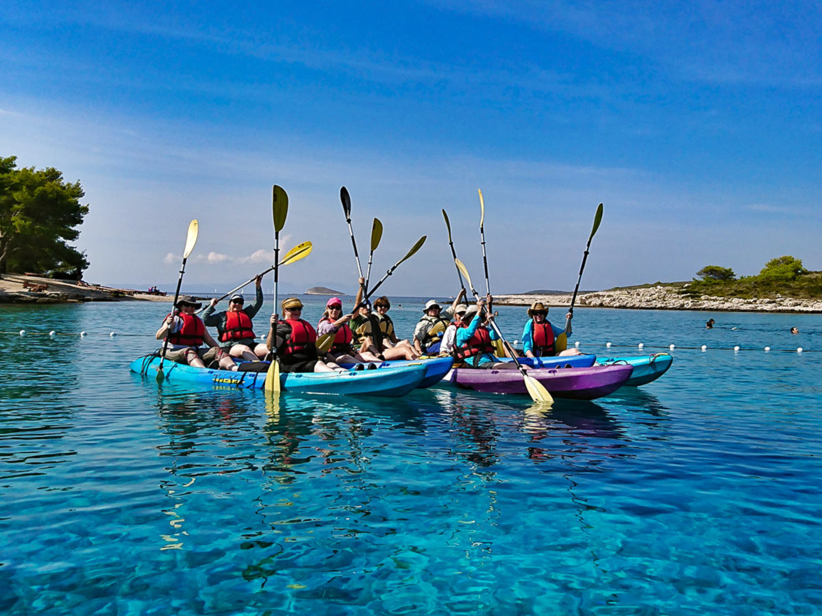 Group of kayakers in the sea near Pakleni Islands Hvar Croatia