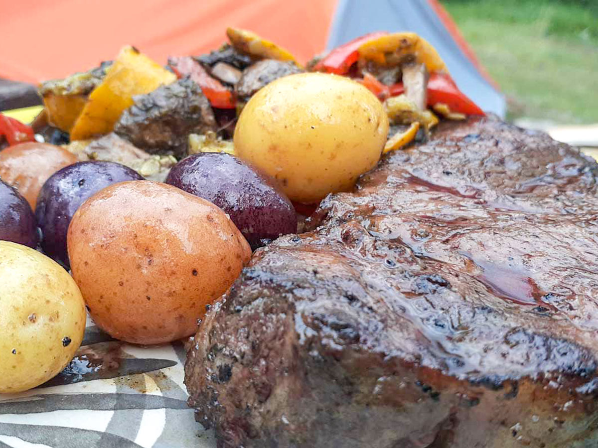 Delicious steak served on a guided tour in Canadian Rocky Mountains