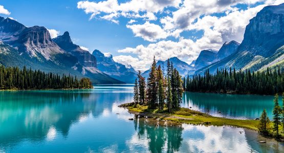 Spirit Island and Maligne Lake visited on 7 day Rocky Mountain Adventure with a guide