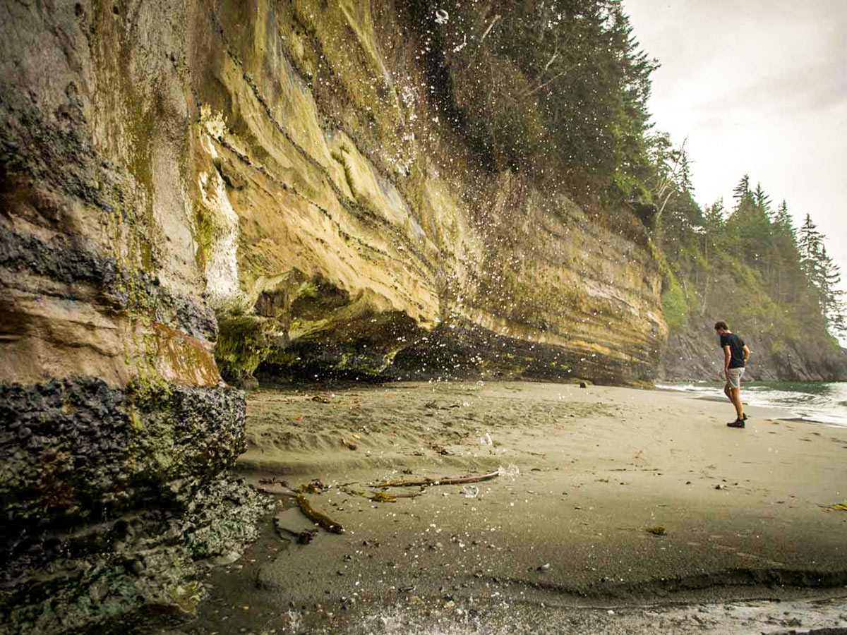 Exploring the Mystic Beach on a guided 8 day Vancouver Island Tour with a guide