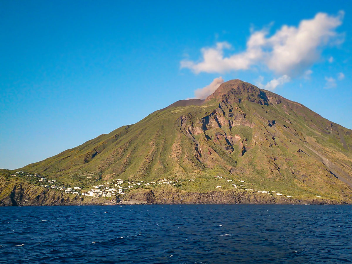 Approaching the Stromboli Island on a Sailing and Hiking in the Aeolian Islands tour