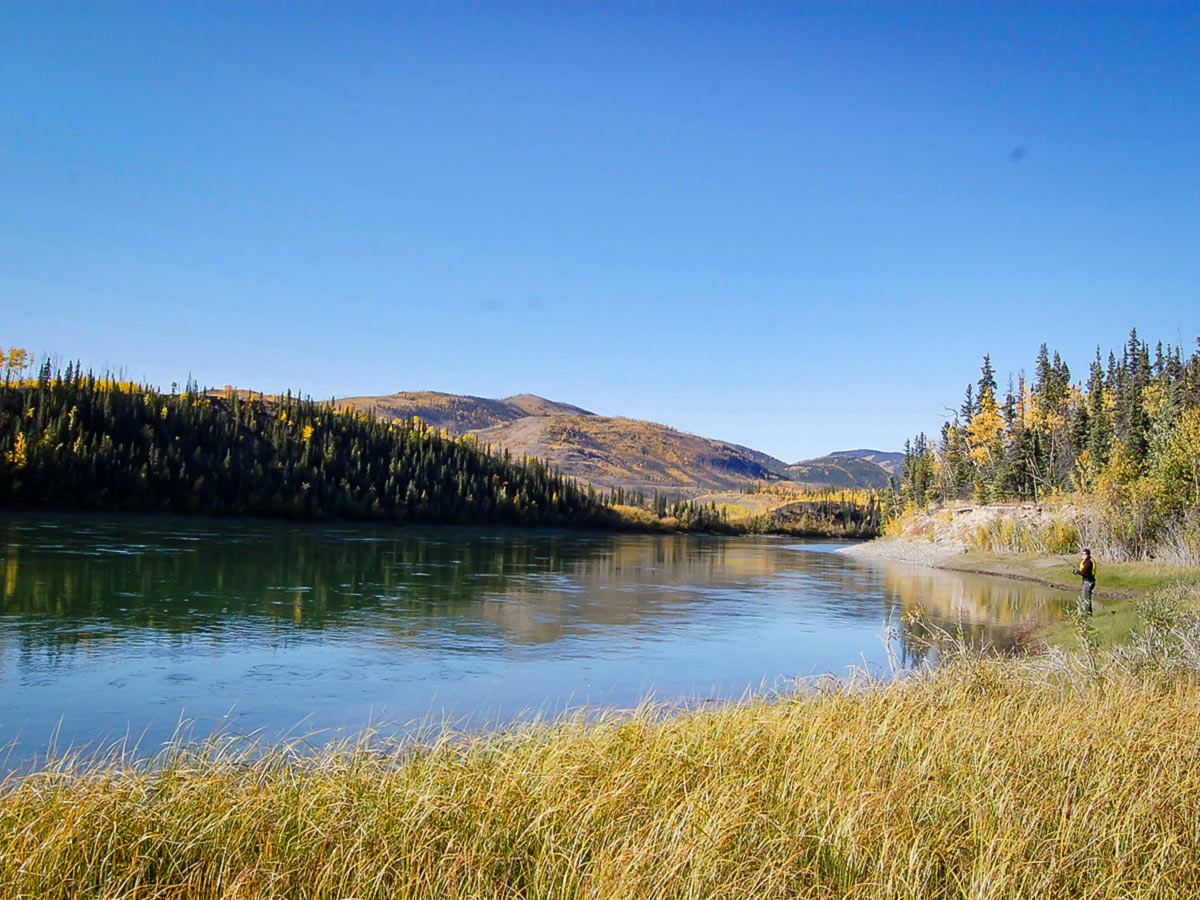 Beautiful Big Salmon River landscape, seen on a guided canoeing tour in Yukon