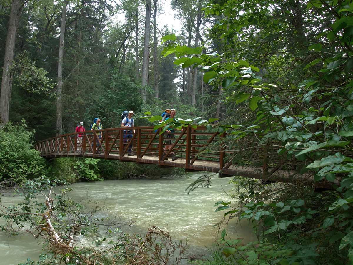 Crossing the river on a guided Chilkoot Trail Tour