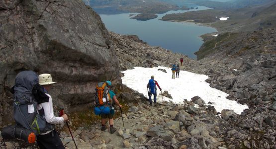 Going down the Chilkoot Pass with a guided group
