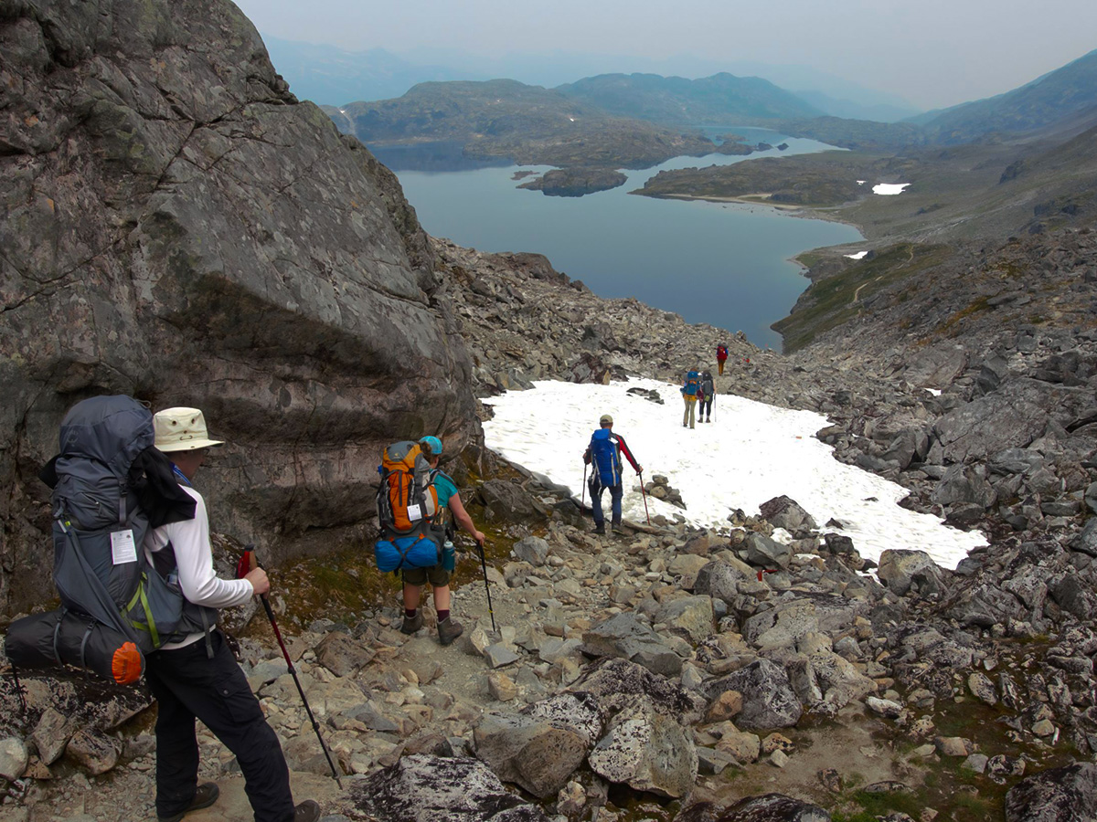 Going down the Chilkoot Pass with a guided group