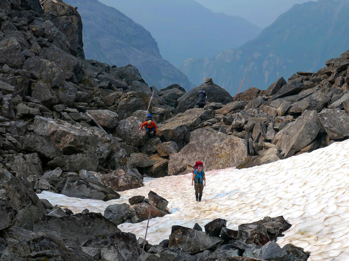 Guided goup on the Chilkoot Pass USA and Canada