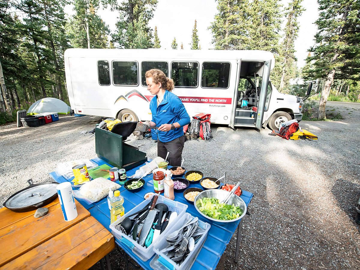 Kitchen set up on a guided Gold Rush Tour