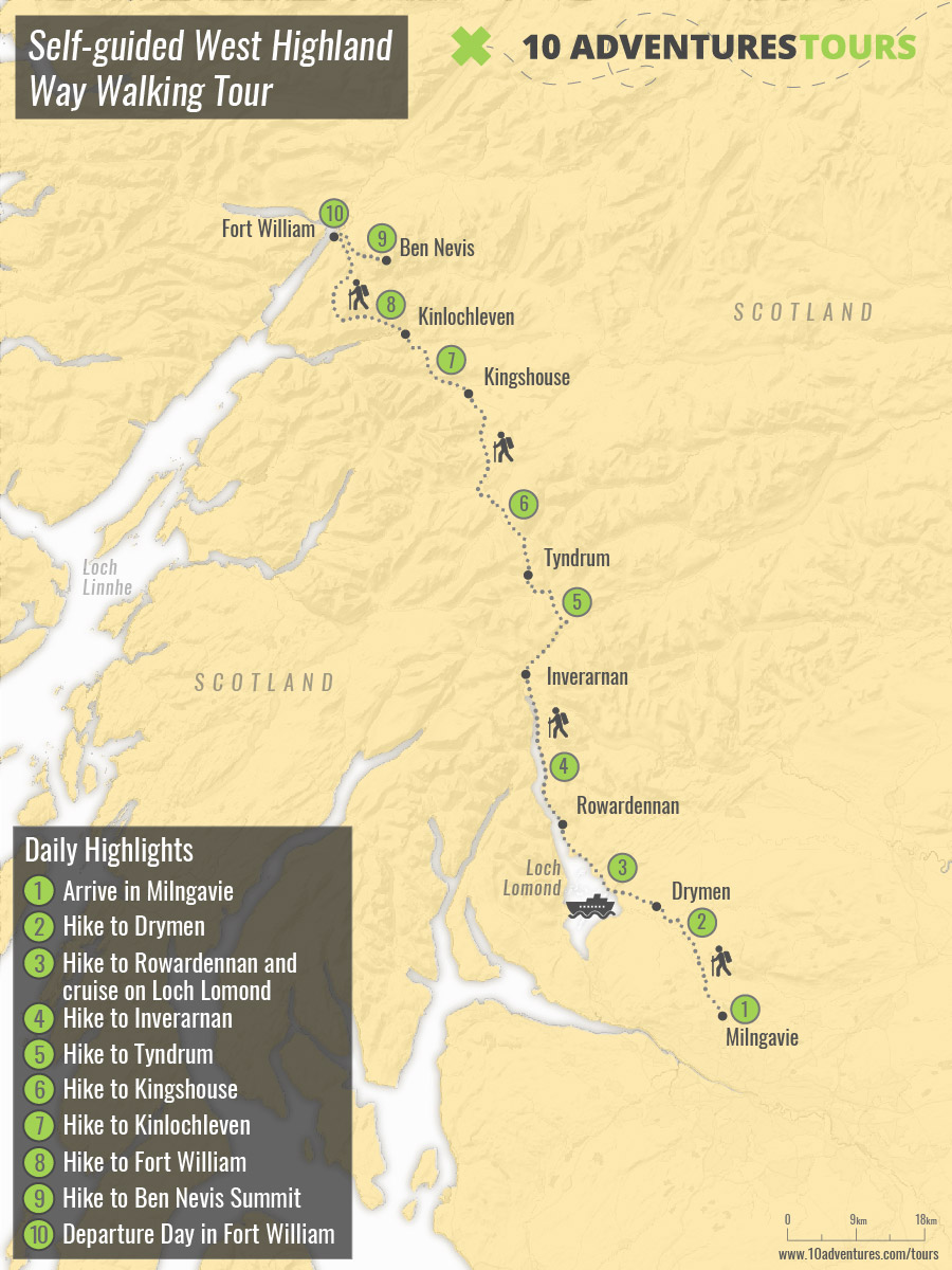 Map of Self-guided West Highland Way Walking Tour