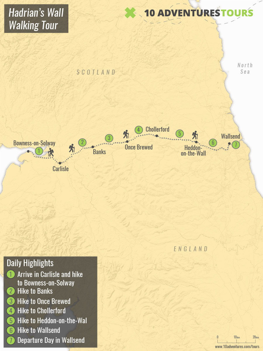 Map of Hadrian’s Wall Walking Tour