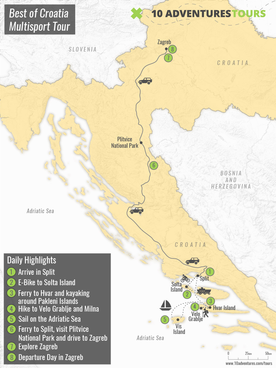 Map of Best of Croatia Multisport Tour