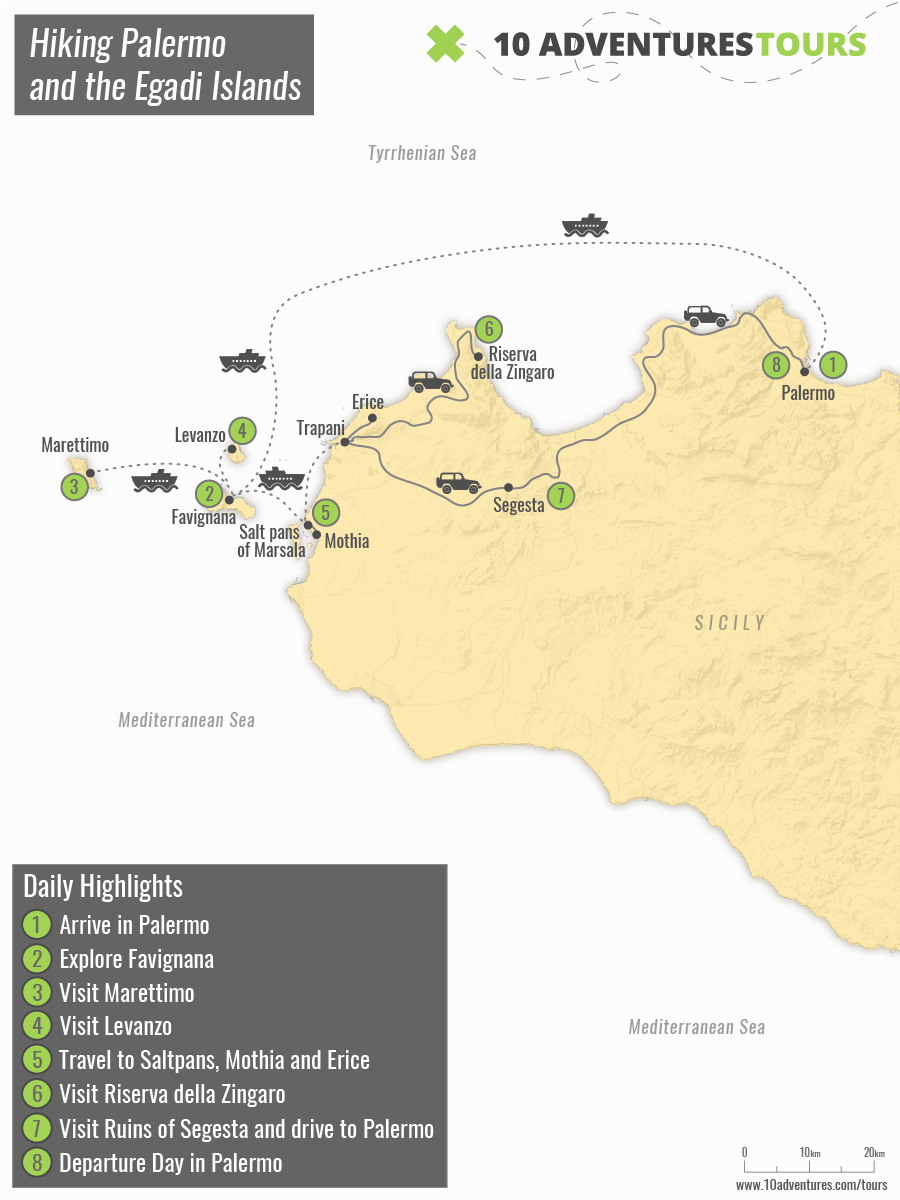 Map of Hiking Palermo and the Egadi Islands