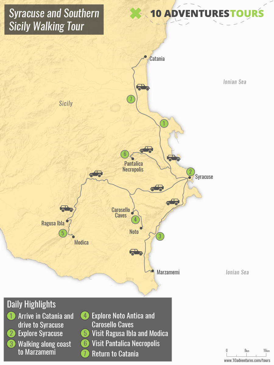 Map of Syracuse and Southern Sicily Walking Tour