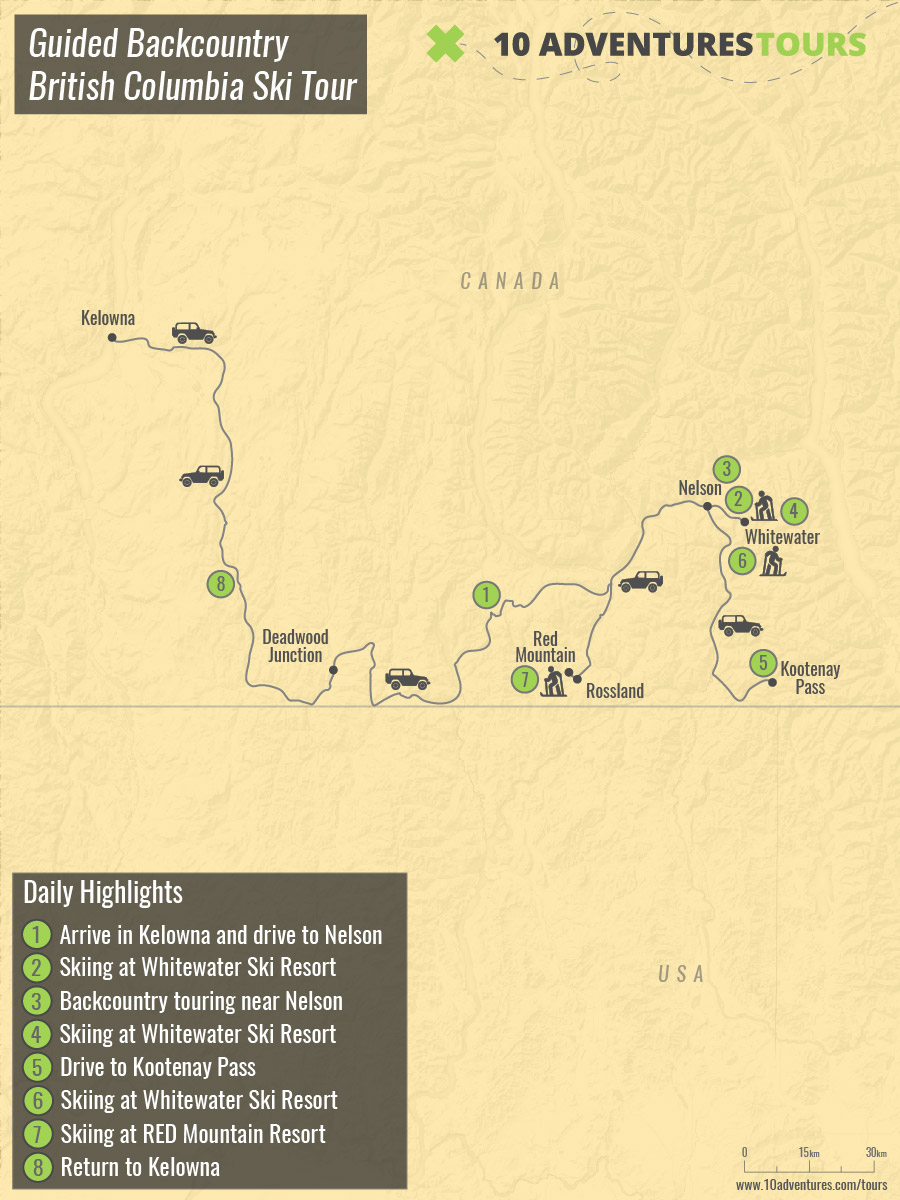 Map of Guided Backcountry British Columbia Ski Tour, Canada