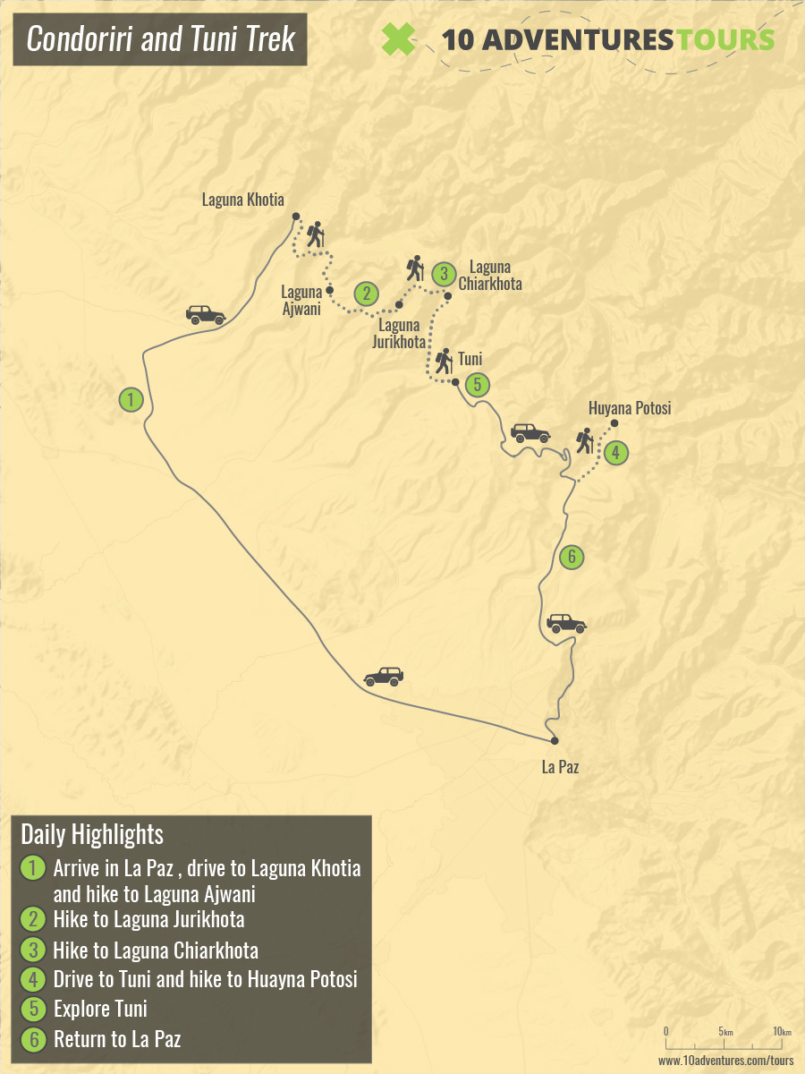 Map of Condoriri and Tuni Trek in Bolivia