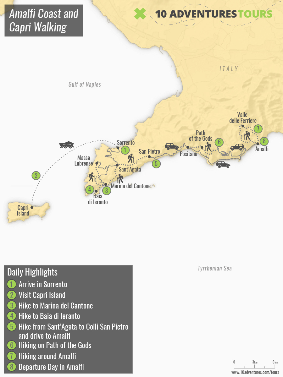 Map of Amalfi Coast and Capri Walking