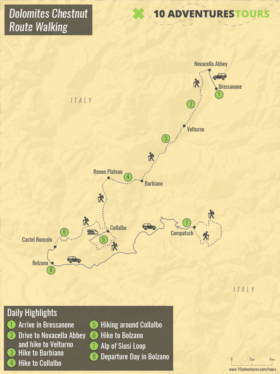 Map of Dolomites Chestnut Route Walking