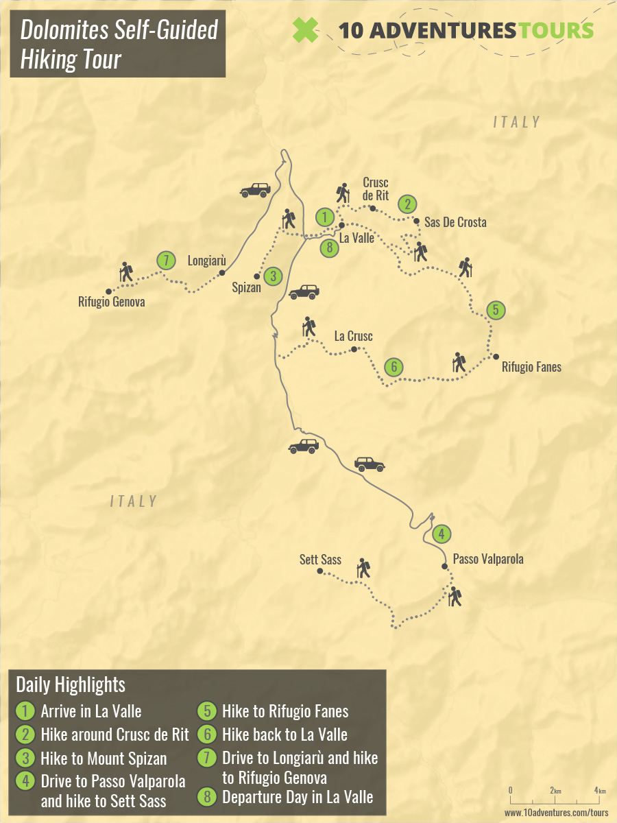 Map of Dolomites Self-Guided Hiking Tour