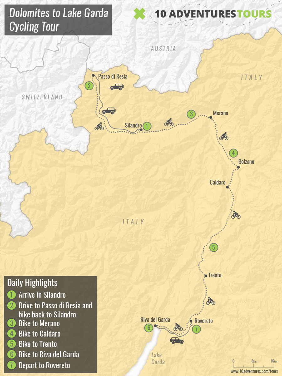 Map of Dolomites to Lake Garda Cycling Tour
