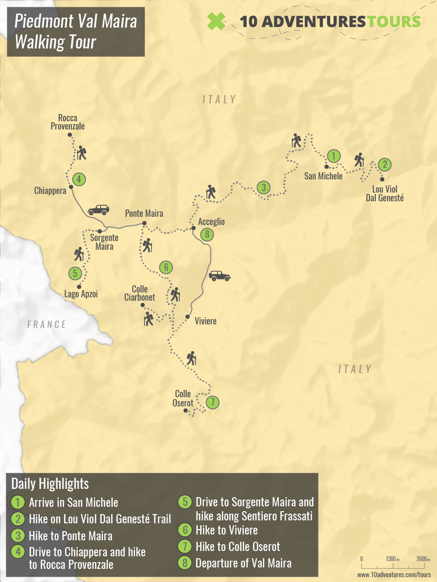 Map of Piedmont Val Maira Walking Tour