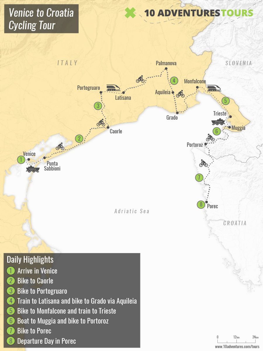 Map of Venice to Croatia Cycling Tour