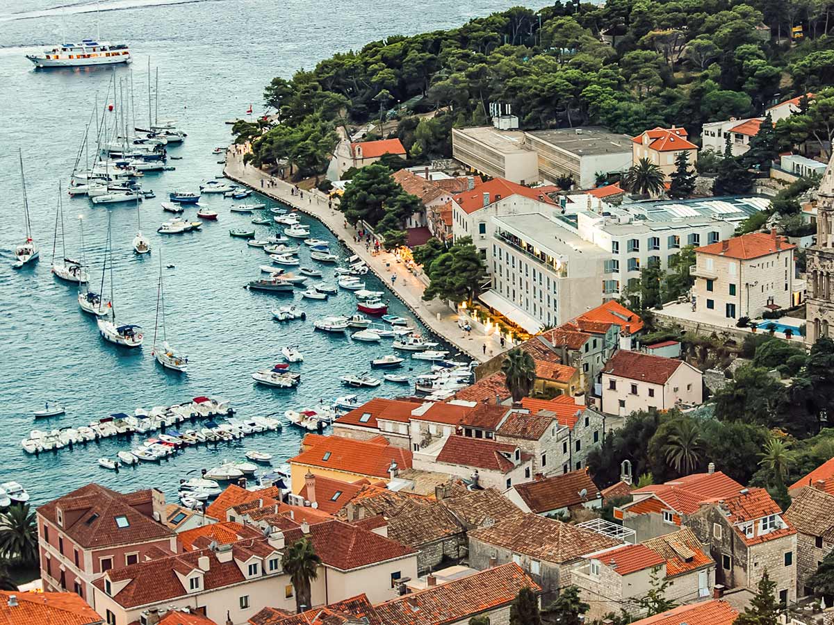 Sunset over Hvar Marina in Croatia