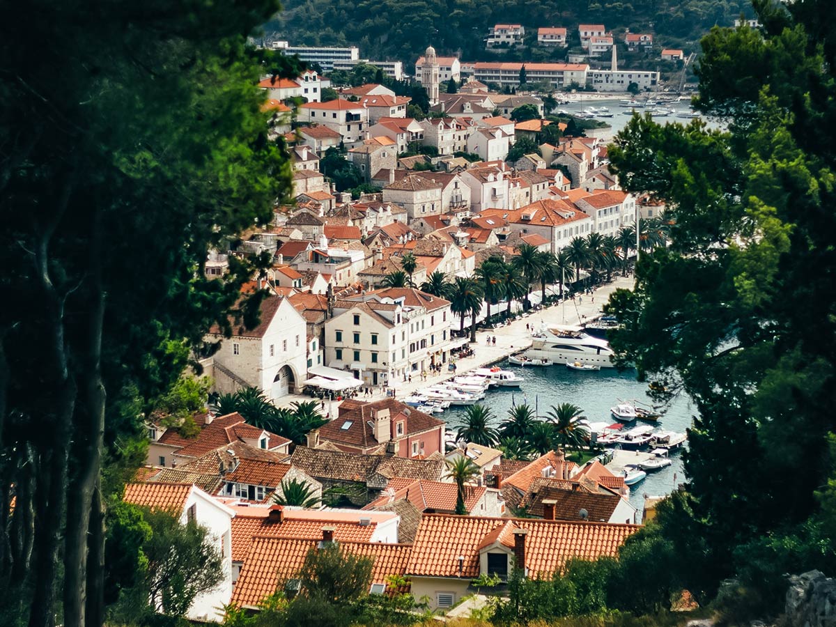 Hvar marina as seen on a sailing trip in Dalmatian Sea Croatia