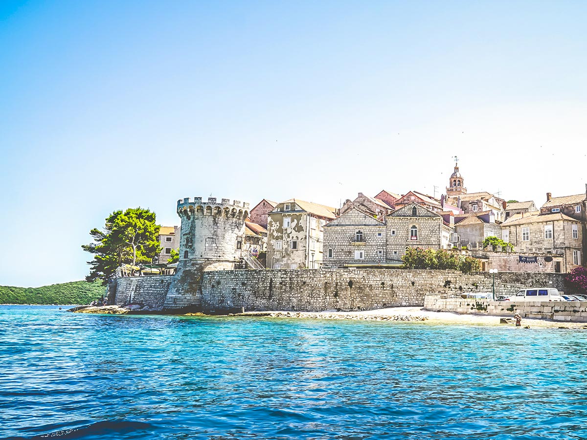 Approaching Korcula on 7-day Sailing Adventure from Split to Dubrovnik