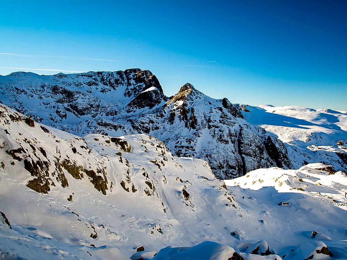 Beautiful snowy mountains nera Rila seen on Ski Adventure tour in the Bulgarian Mountains