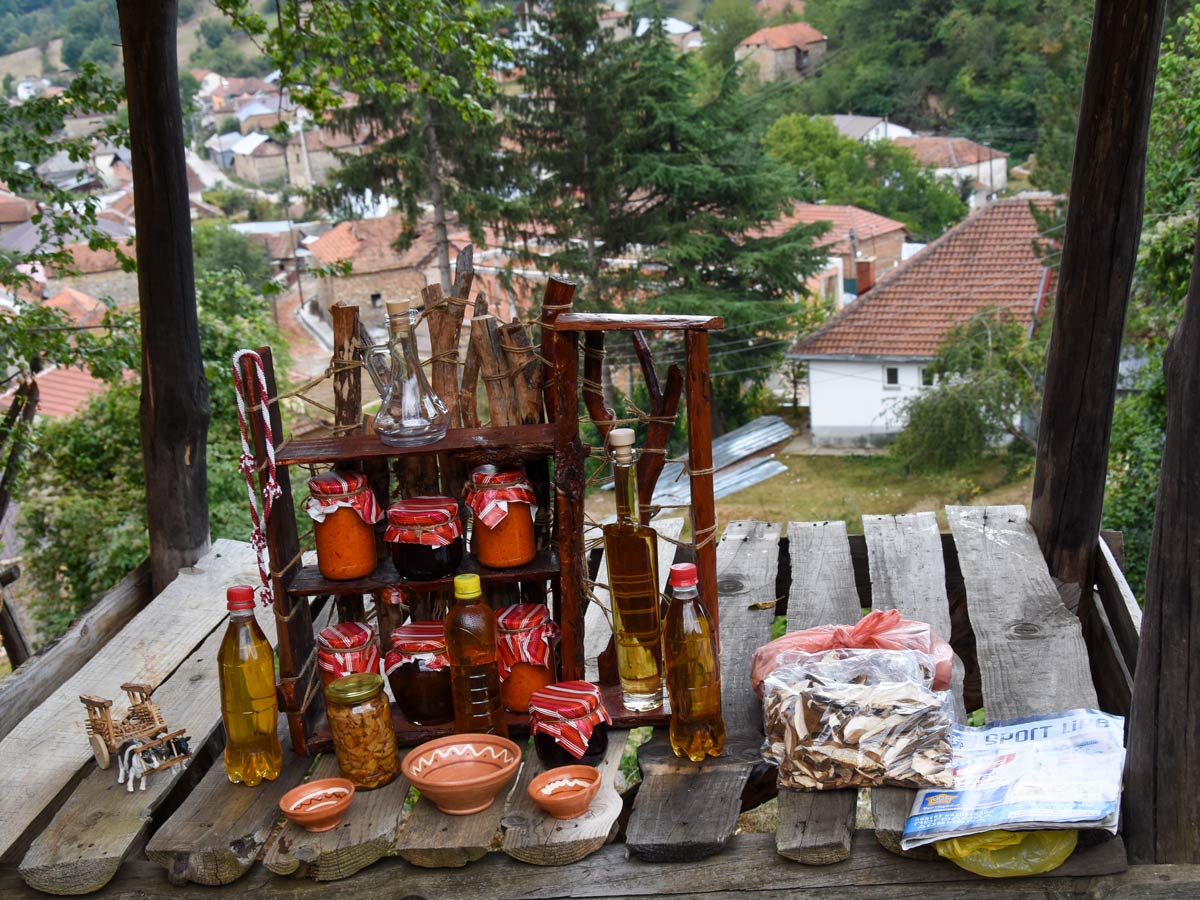 A small traditional shop in Kuratica village, near Ohrid, visited on Hiking the Western Balkans Tour