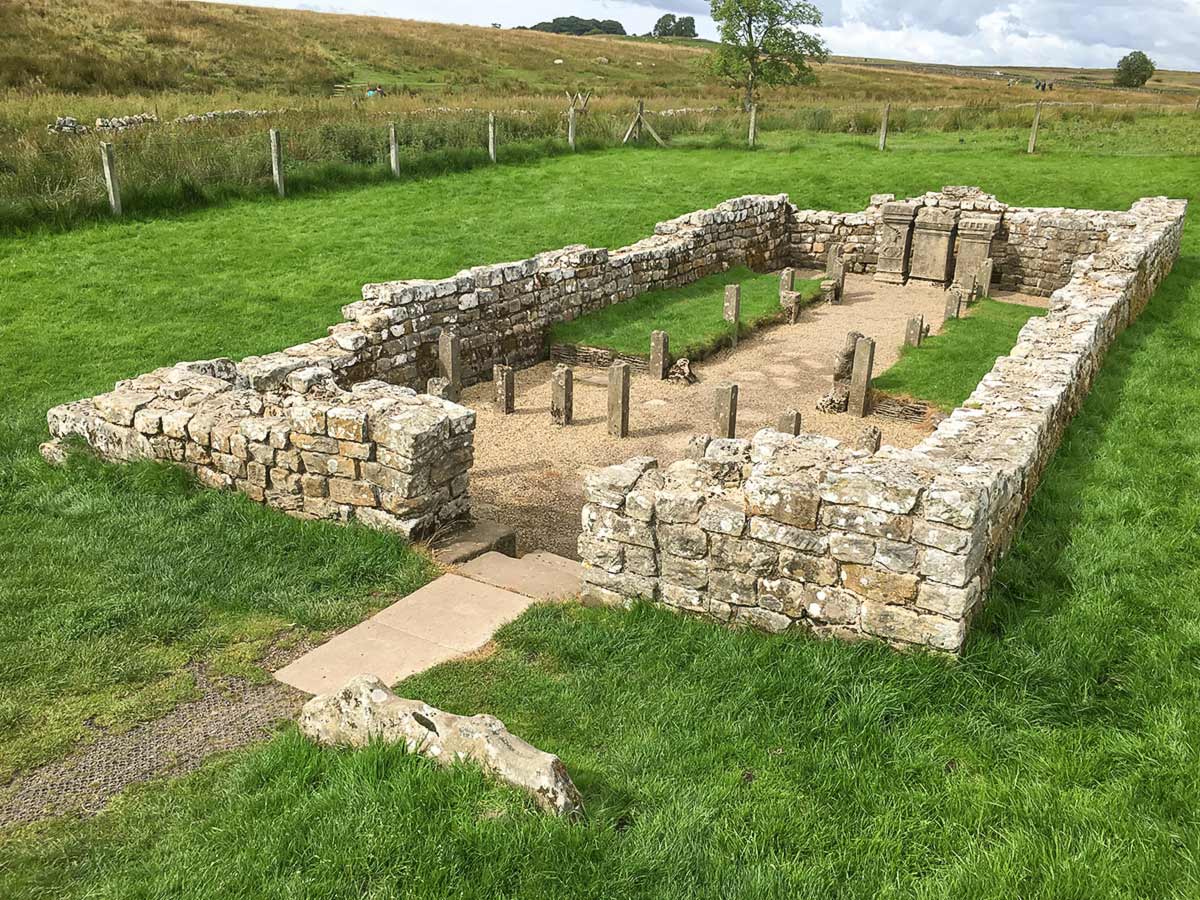 Temple of Mithras ruins as seen along the route of Hadrians Wall Path