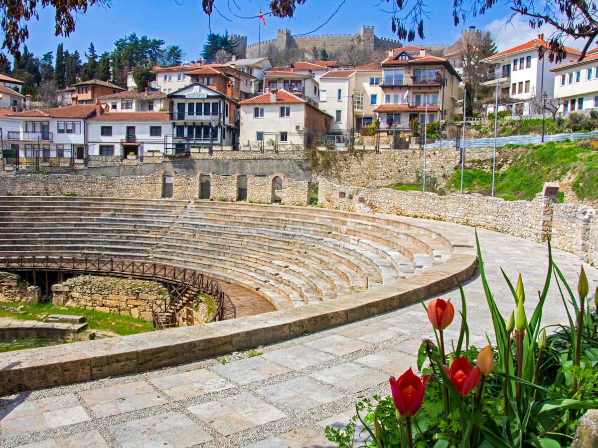 Ancient Theater in Ohrid seen on Hiking the Western Balkans tour