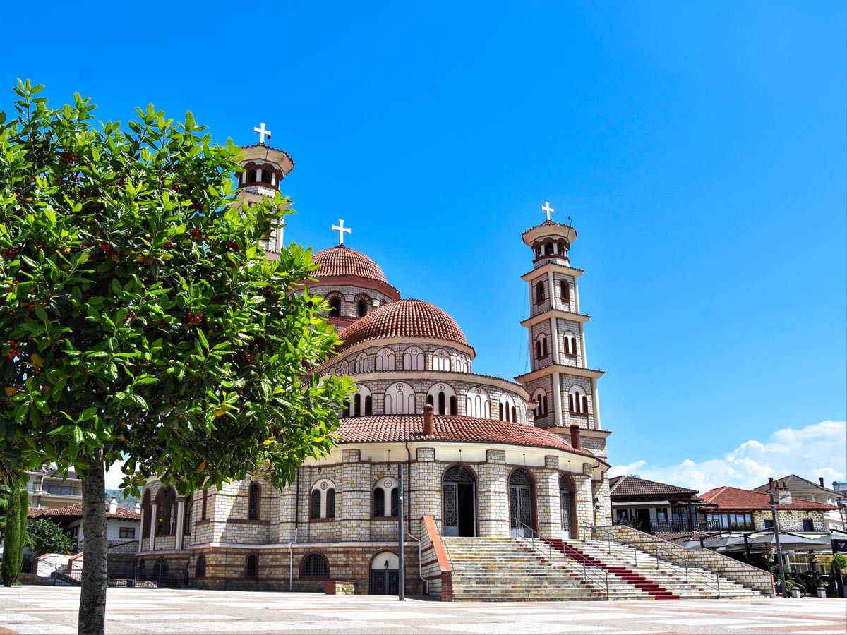 Korca Cathedral Albania visited on Hiking the Western Balkans tour with a guide