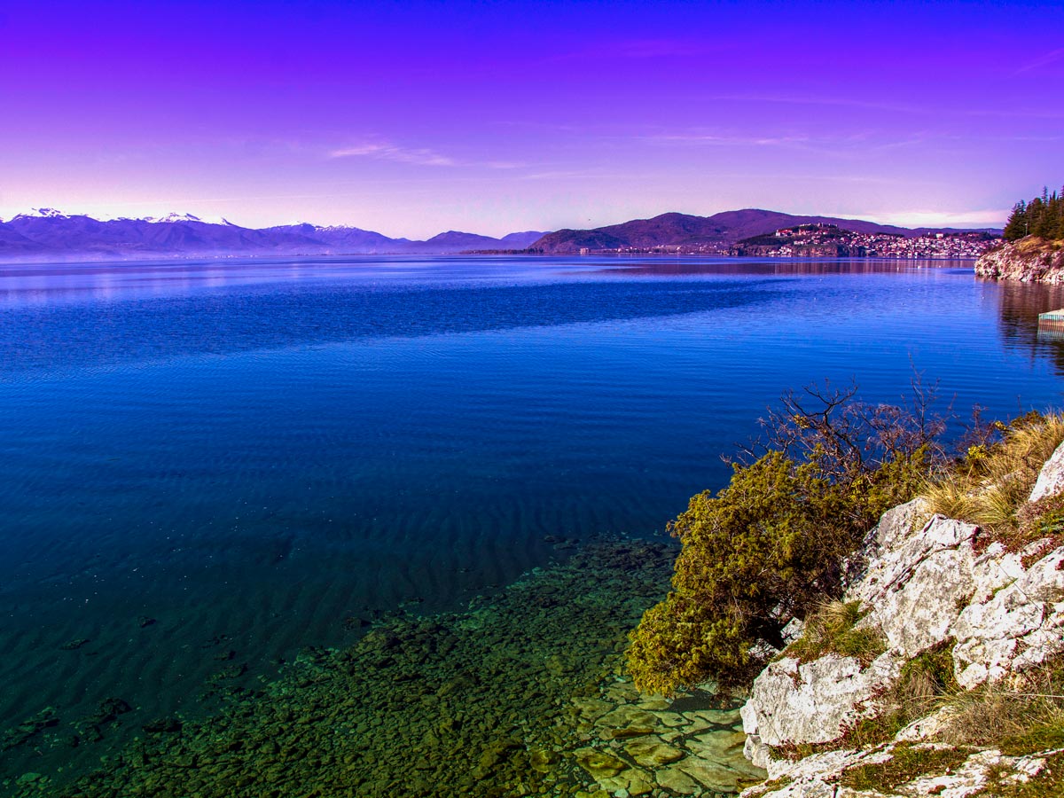 Ohrid lake shore in Macedonia as seen on a hiking tour in Western Balkans