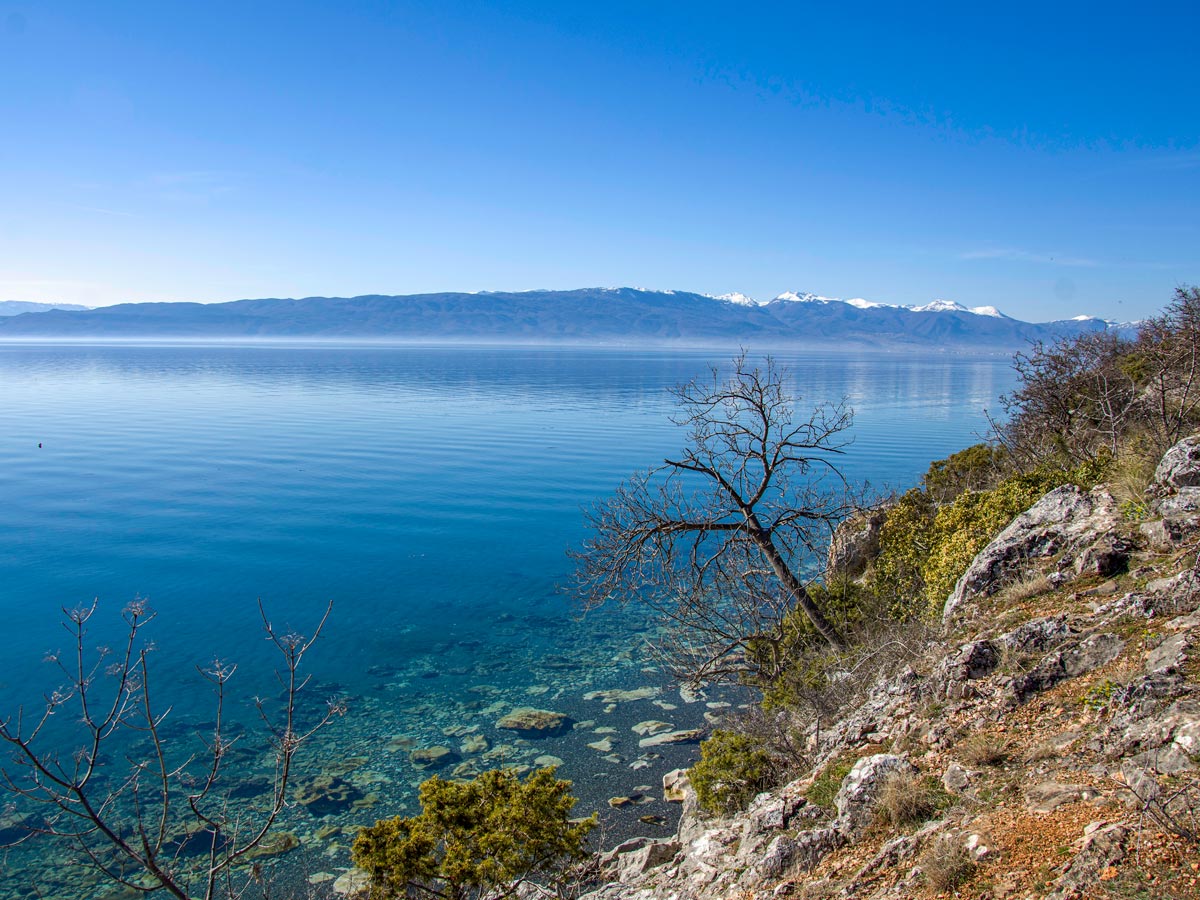 Trail along the Ohrid lake as seen on a Hiking the Western Balkans Tour