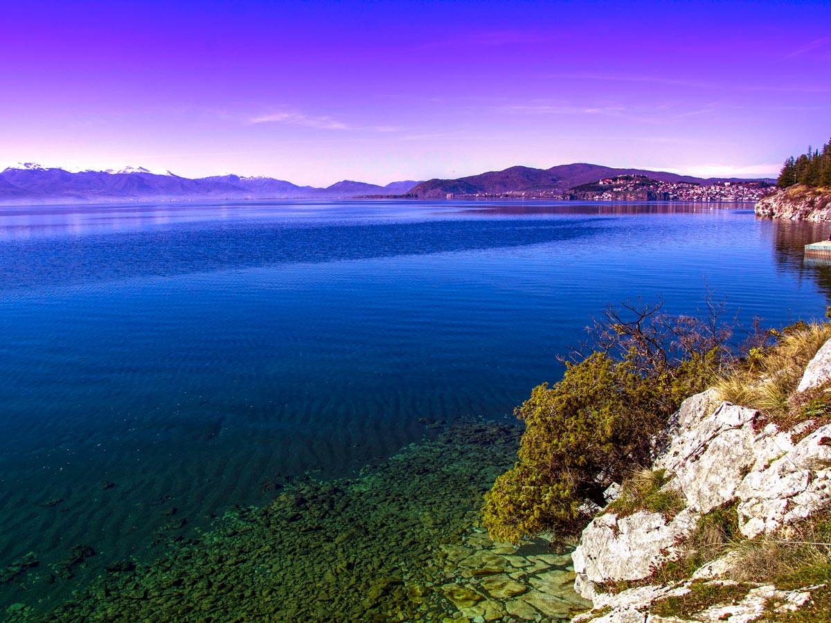 Ohrid lake shore along the hiking route of the guided hiking tour in Macedonia and Kosovo