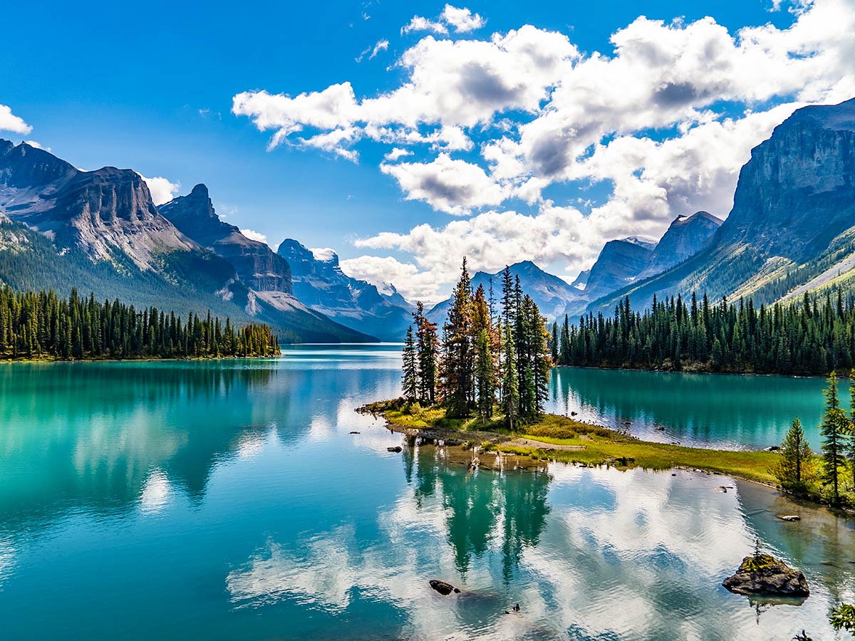 Spirit Island, seen on a guided Family Tour in the Canadian Rocky Mountains