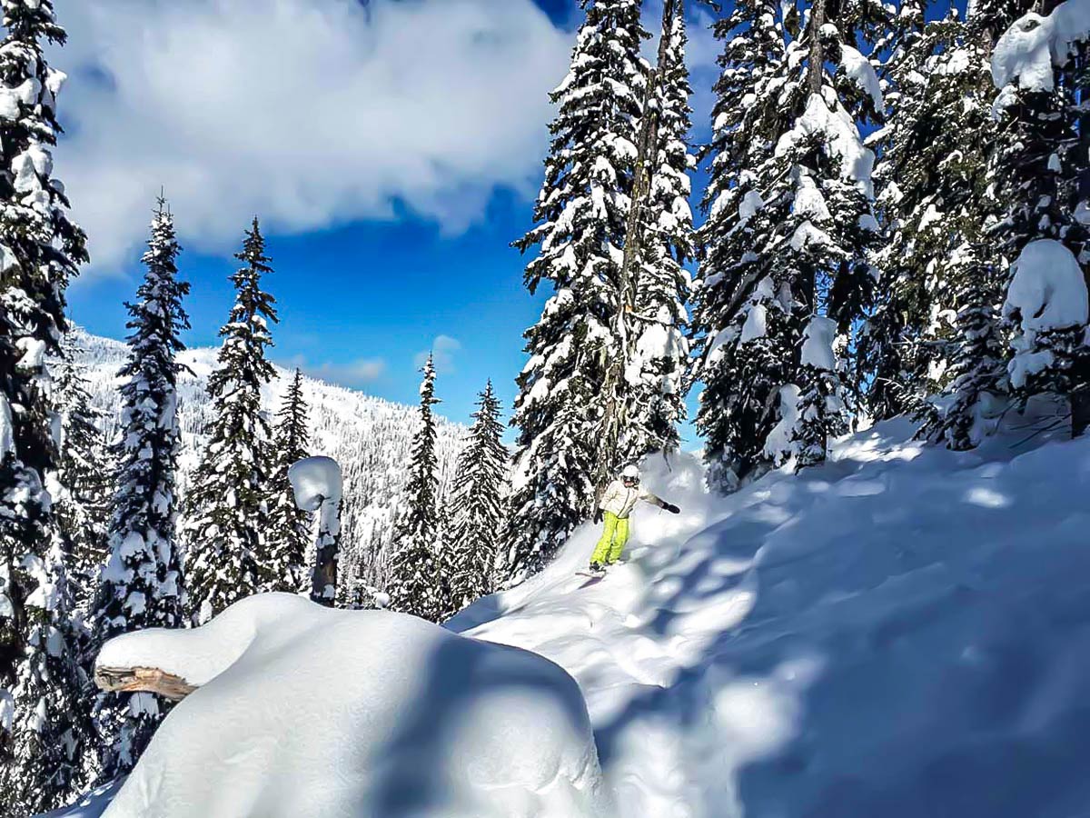 Skiing on a snowy slopes in British Columbia