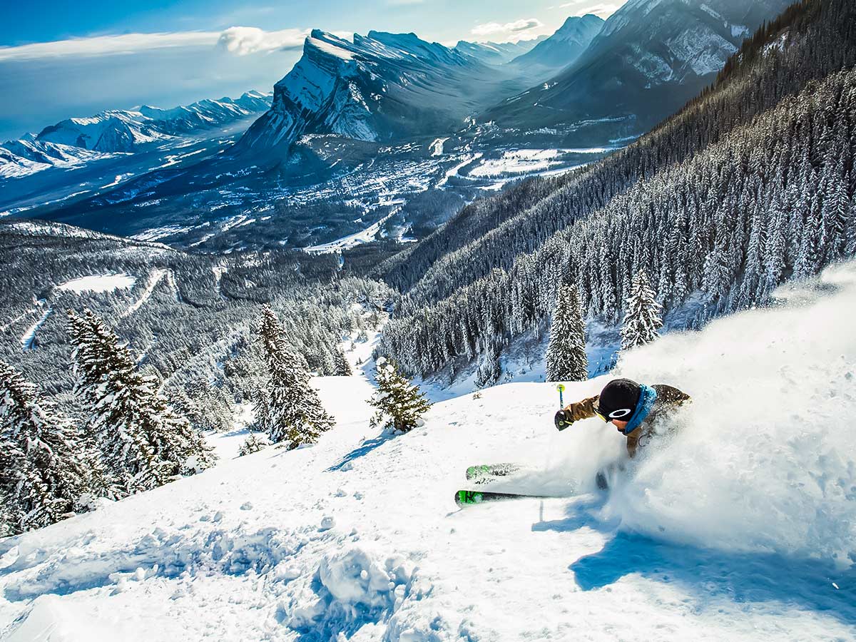 Steep slopes down in Canadian Rocky Mountains