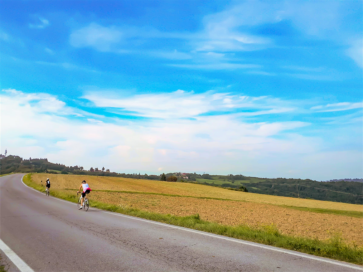 Cycling on quiet Barolo country roads in Italy July